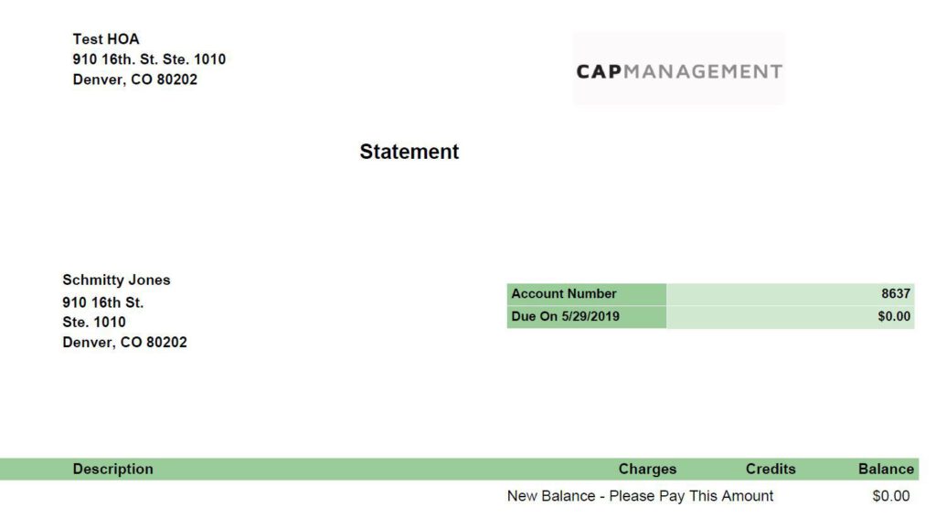 HOA Monthly Statement
